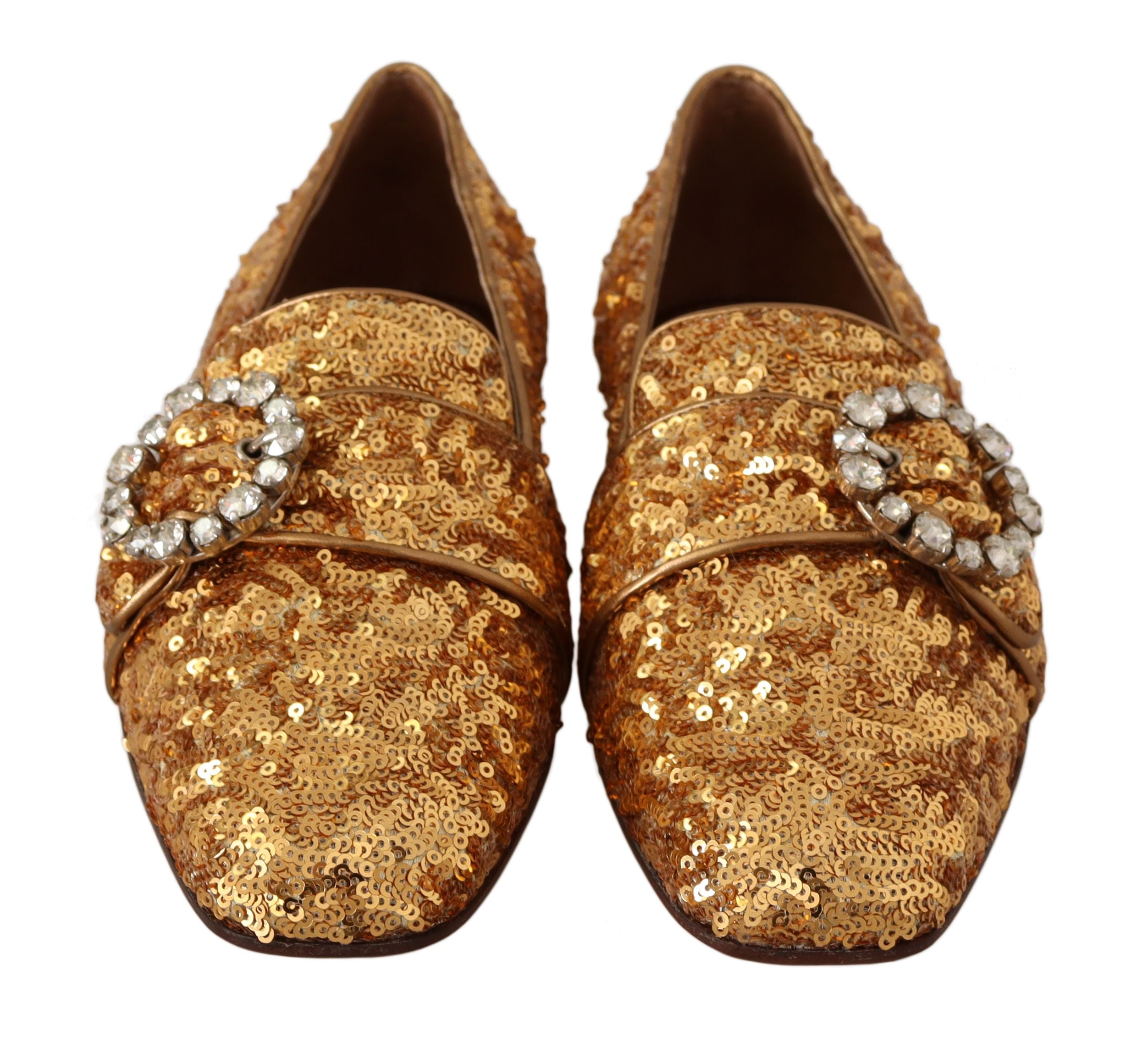 Dolce & Gabbana Dolce & Gabbana Gold Sequin Crystal Flat Women Loafers Women's Shoes