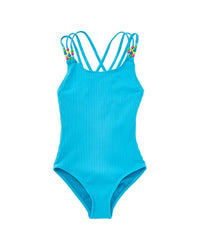 Beach Lingo Pony Bead One-Piece 7 (Big Girl S) Blue