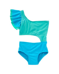 Beach Lingo Cutout Ruffle One-Piece Blue