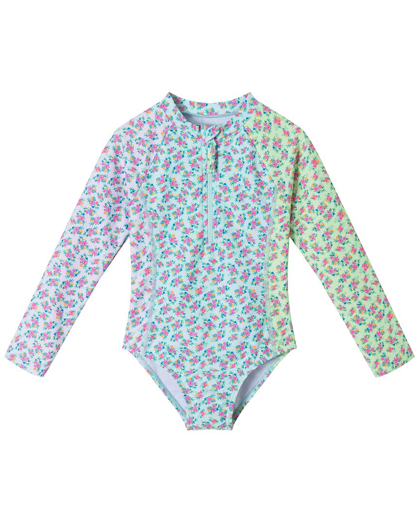 Andy & Evan Girls Rashguard & Matching Scrunchie Set, 4T, Blue