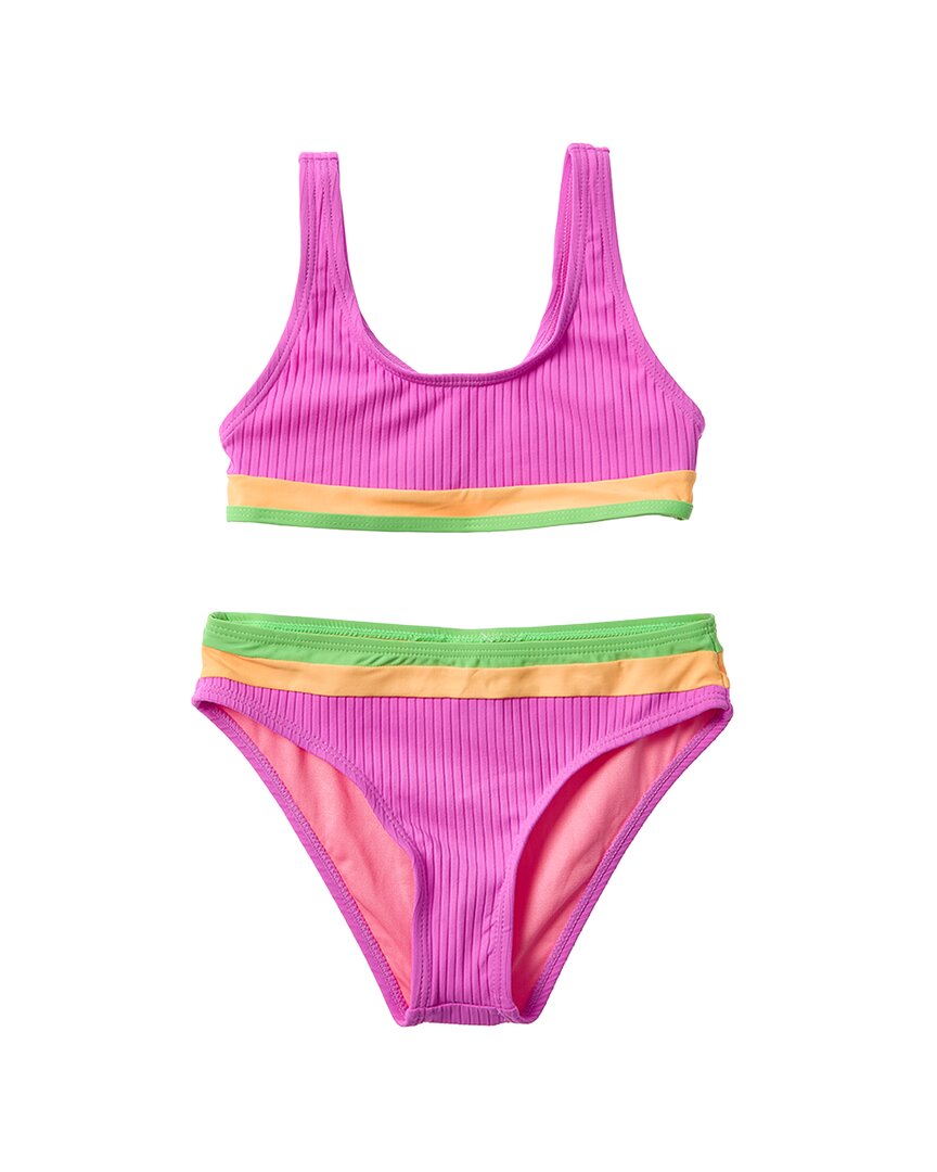 Beach Lingo 2Pc Rem Cup Colorblock Bralette & Hipster Bottom Set
