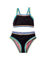 Beach Lingo 2Pc Rem Cup Whipstitch Binding Crisscross Back Bra & High Waist
