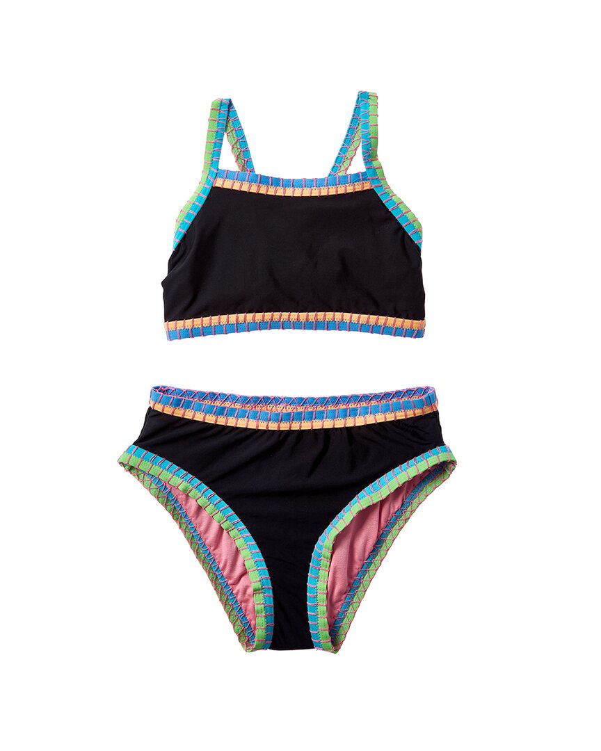 Beach Lingo 2Pc Rem Cup Whipstitch Binding Crisscross Back Bra & High Waist