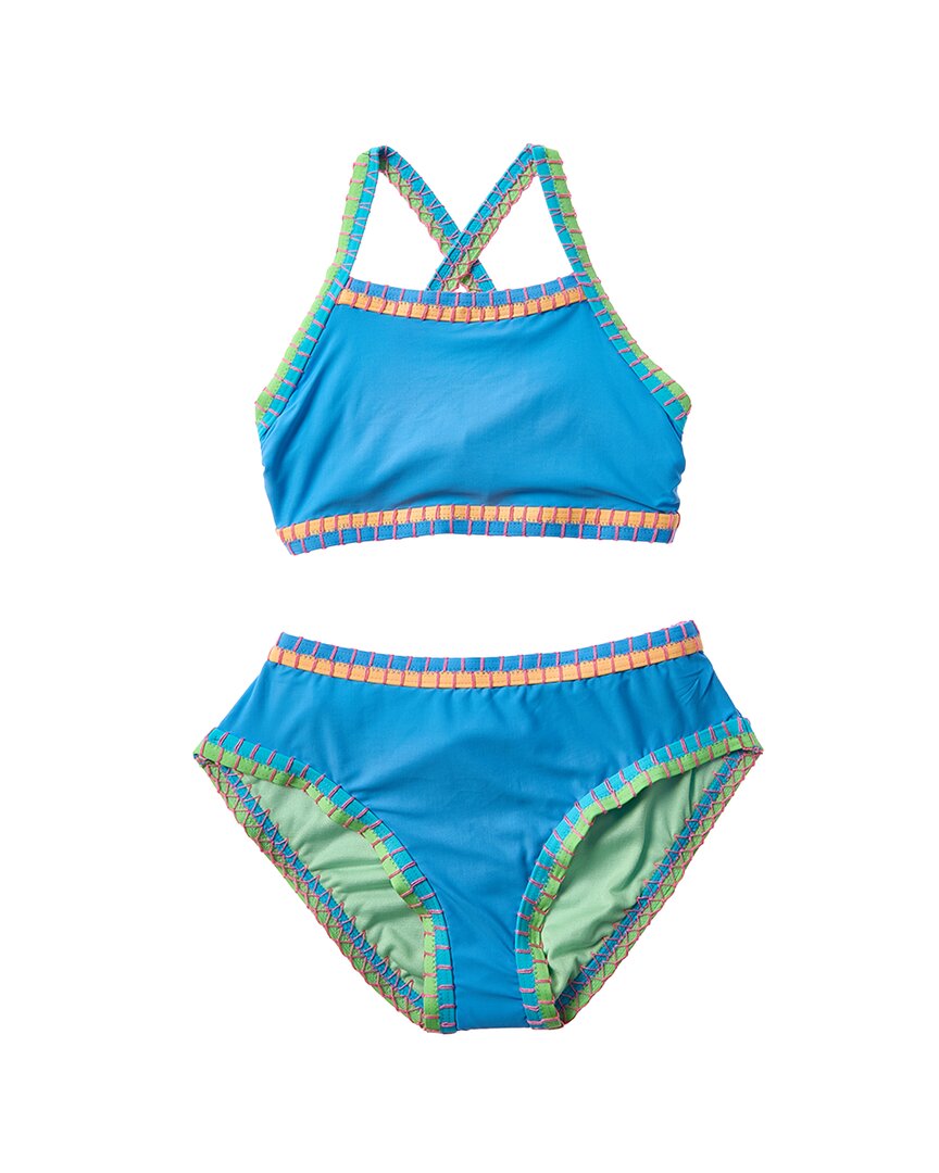 Beach Lingo 2Pc Rem Cup Whipstitch Binding Crisscross Back Bra & High Waist