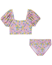 Andy & Evan Floral Print Puff Sleeve Bikini