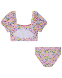 Andy & Evan Floral Print Puff Sleeve Bikini