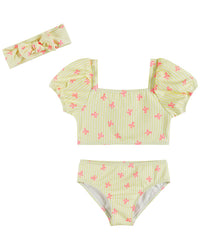 Andy & Evan Yellow Stripe Puff Sleeve Tankini