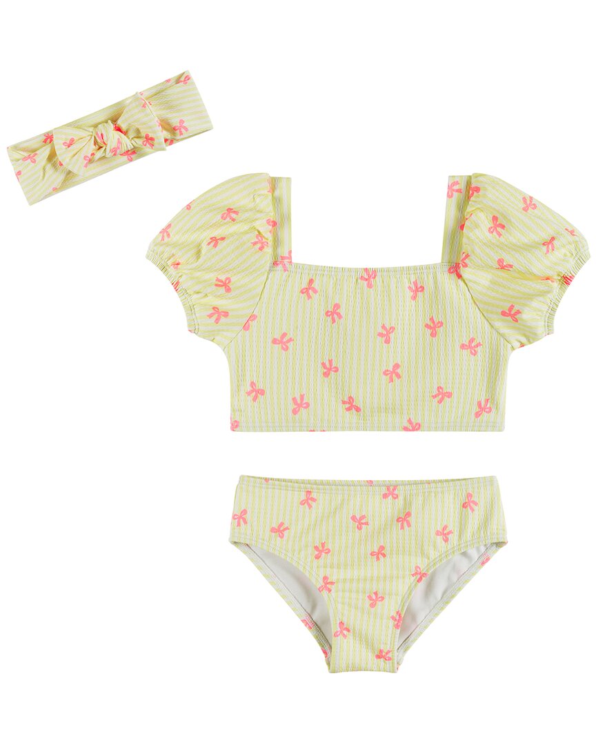Andy & Evan Yellow Stripe Puff Sleeve Tankini