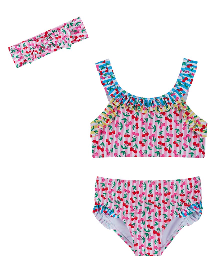 Andy & Evan Cherry Stripe Ruffle Bikini With Headband