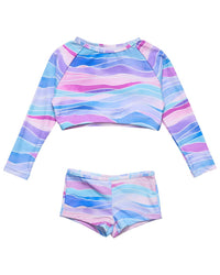 Snapper Rock Water Hues Crop Rash Top Set