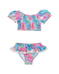 Flap Happy 2Pc Pink Tropical Palms Top & Bikini Bottom Set
