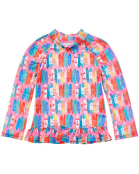 Flap Happy Pink Beach Boards Rash Guard Top