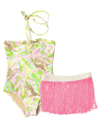 Shade Critters Palm Beach Leopard Girls Halter One Piece Swimsuit