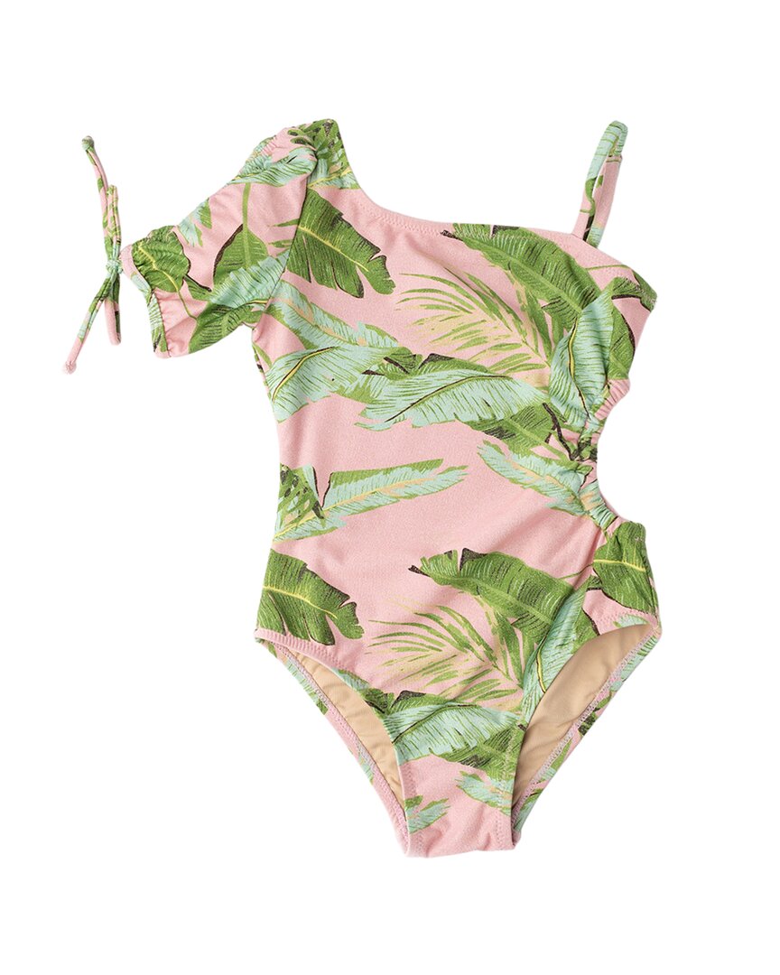 Shade Critters Cabana Palms Girls Shimmer Puff Sleeve Swimsuit
