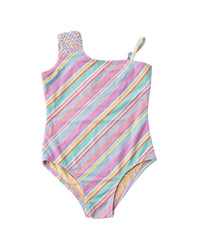 Shade Critters Diagonal Stripe Girls Shimmer One Piece Swimsuit