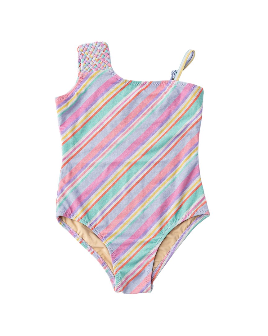 Shade Critters Diagonal Stripe Girls Shimmer One Piece Swimsuit