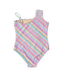Shade Critters Diagonal Stripe Girls Shimmer One Piece Swimsuit