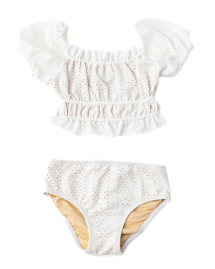 Shade Critters Eyelet Girls Smocked Puff Sleeve Swimsuit