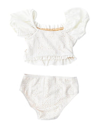 Shade Critters Eyelet Girls Smocked Puff Sleeve Swimsuit