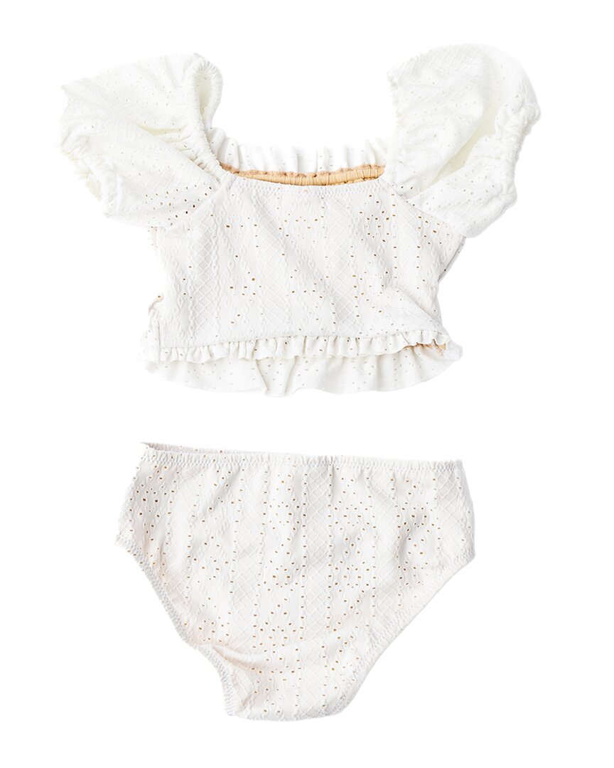 Shade Critters Eyelet Girls Smocked Puff Sleeve Swimsuit