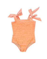 Shade Critters Neon Coral Girls Ruffle Front One Piece Swimsuit