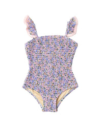 Shade Critters Blue Blossoms Girls Smocked One Piece Swimsuit
