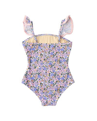 Shade Critters Blue Blossoms Girls Smocked One Piece Swimsuit