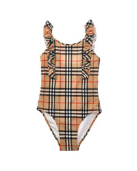 Burberry Burberry Ruffle Trim Check Swimsuit