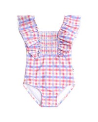 Huxbaby Huxbaby Shirred Frill One-Piece Rainbow Check