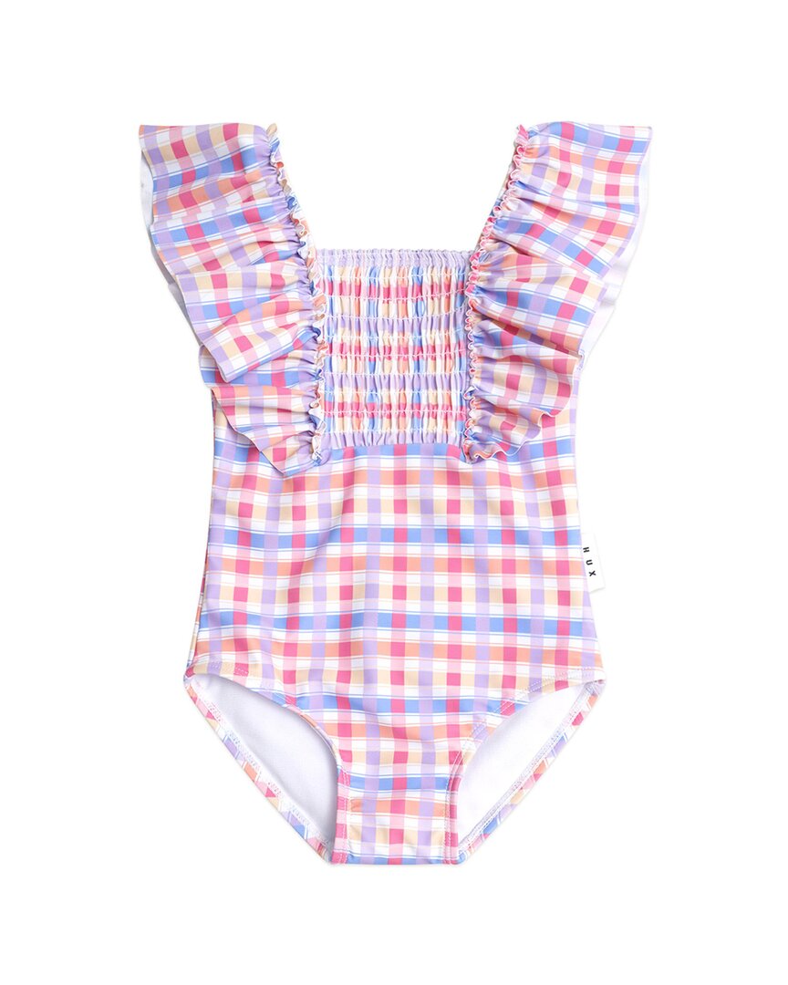 Huxbaby Huxbaby Shirred Frill One-Piece Rainbow Check