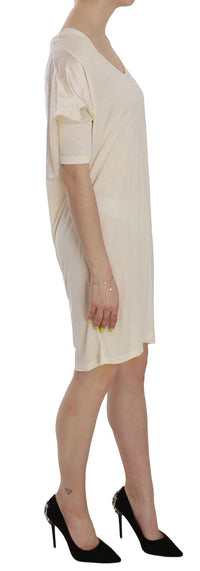 Costume National Cream Round Neck Knee Length Women's Dress