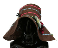 Dolce & Gabbana Brown Knitted Straw Floral Women's Hat