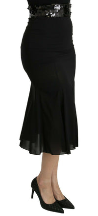 Dolce & Gabbana Black Mermaid High Waist Midi Silk Women's Skirt
