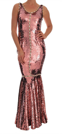 Dolce & Gabbana Pink Sequined Sheath Crystal Dress Women's Gown