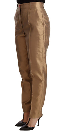 Dolce & Gabbana Gold Silk Tapered Trouser Metallic Women's Pants