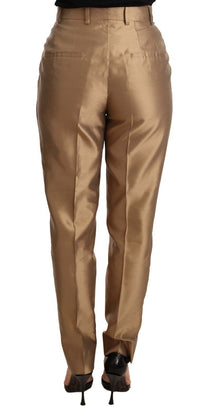 Dolce & Gabbana Gold Silk Tapered Trouser Metallic Women's Pants