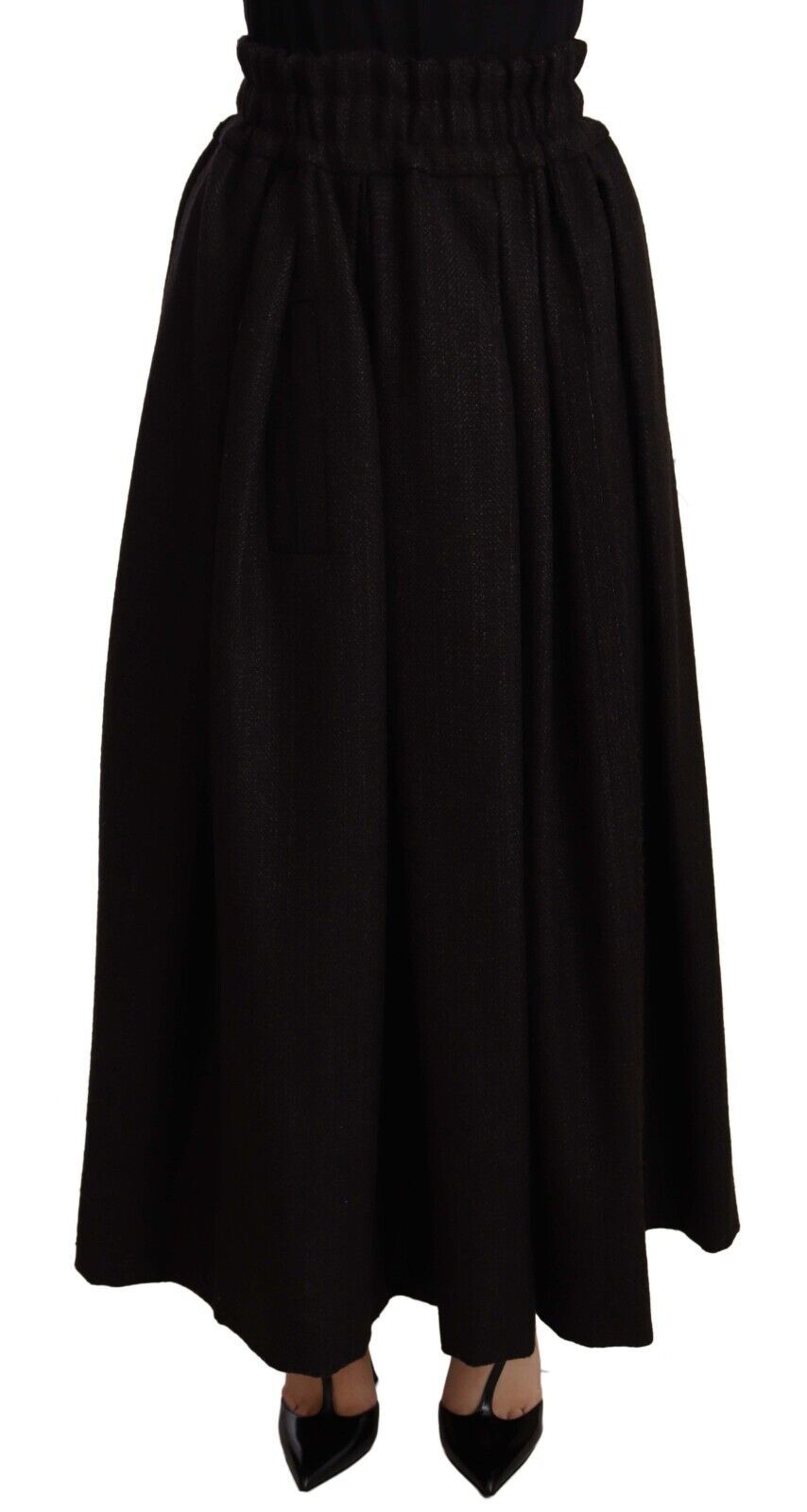 Dolce & Gabbana Black Wool High Waist Maxi PIECE Women's Skirt