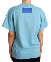 Dolce & Gabbana Blue Cotton Short Sleeves Crew Neck Women's Top