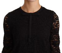 Dolce & Gabbana Black Floral Lace Nylon Blouse Women's Top