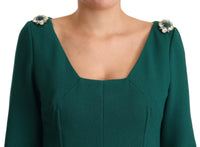 Dolce & Gabbana Green Stretch Crepe Crystal Midi Women's Dress