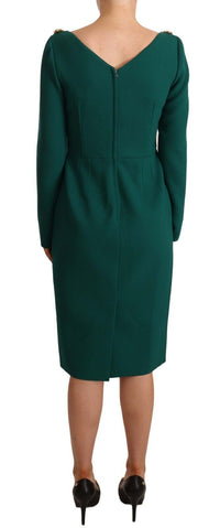 Dolce & Gabbana Green Stretch Crepe Crystal Midi Women's Dress