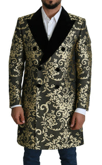 Dolce & Gabbana Black Gold Jacquard Long Coat SICILIA Men's Jacket
