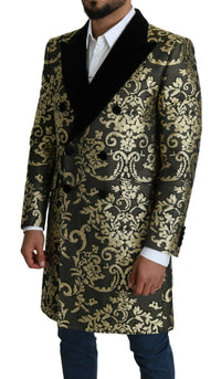 Dolce & Gabbana Black Gold Jacquard Long Coat SICILIA Men's Jacket