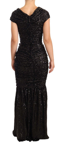 Dolce & Gabbana Black Sequined Open Shoulder Long Gown Women's Dress