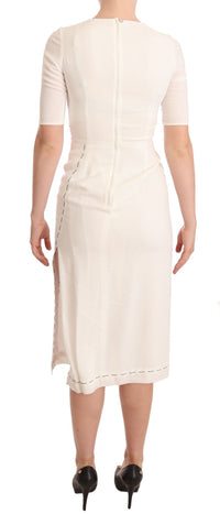 Dolce & Gabbana White Floral Printed Crepe Midi Slit Women's Dress