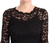 Dolce & Gabbana Black Cotton Lace Mermaid Long Sleeves Women's Dress