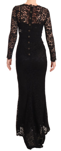 Dolce & Gabbana Black Cotton Lace Mermaid Long Sleeves Women's Dress