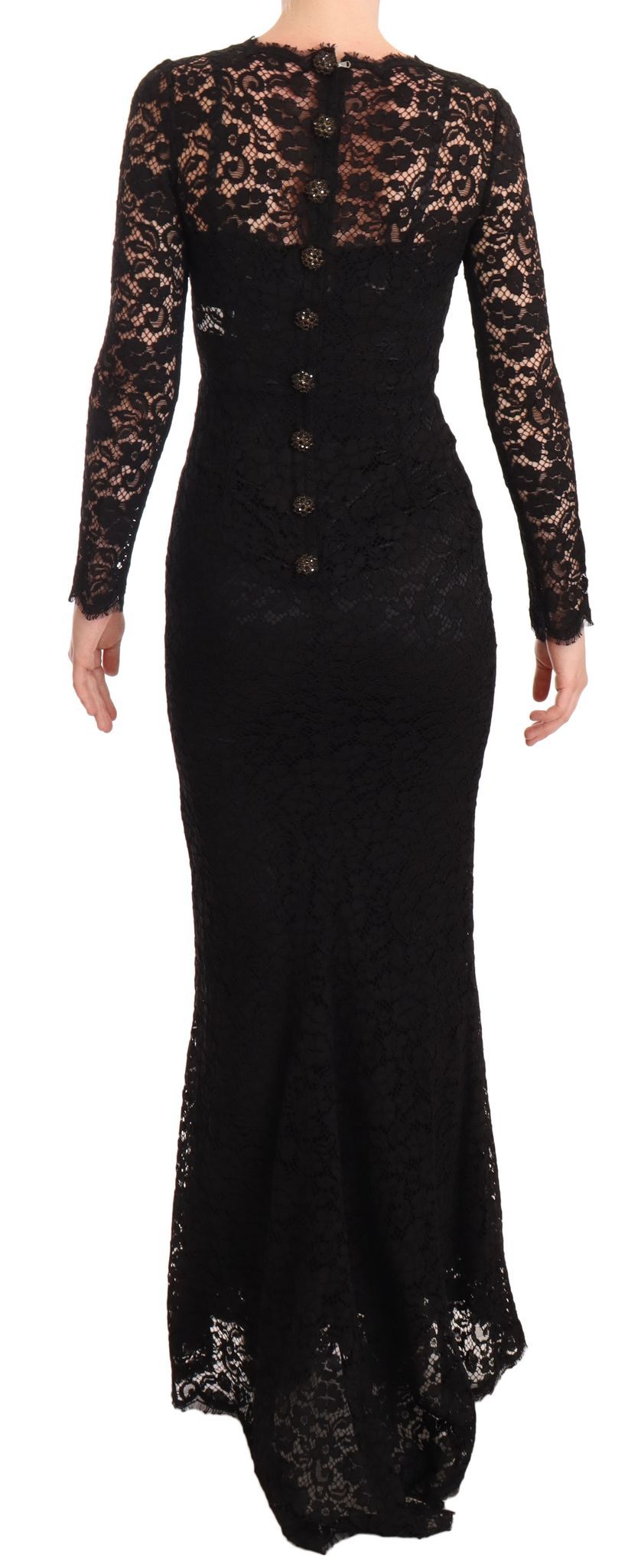 Dolce & Gabbana Black Cotton Lace Mermaid Long Sleeves Women's Dress