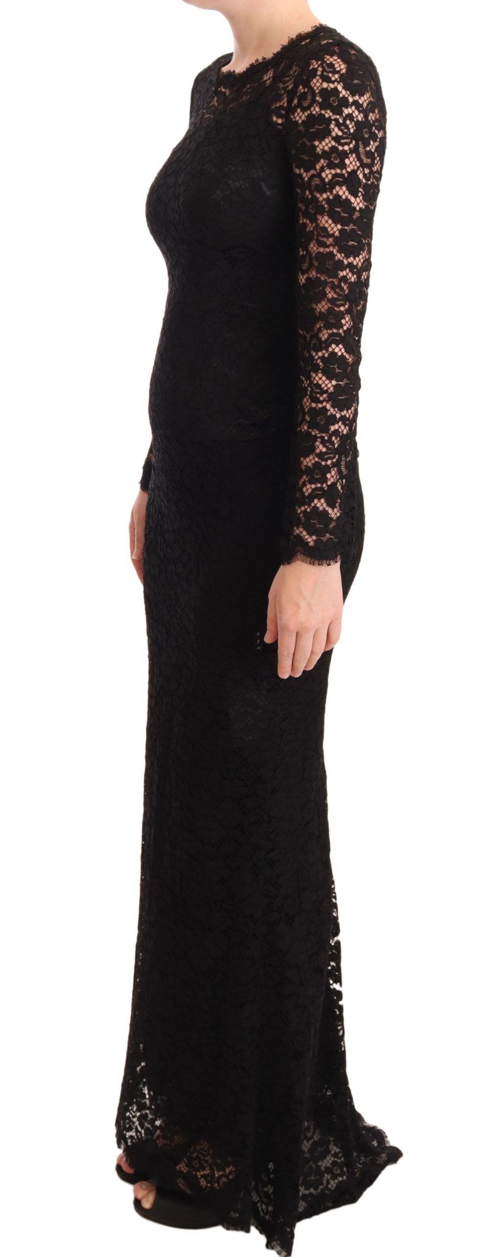 Dolce & Gabbana Black Cotton Lace Mermaid Long Sleeves Women's Dress