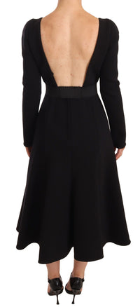 Dolce & Gabbana Black Wool Stretch Sheath Open Back Women's Dress